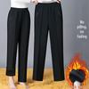 Fleece-Lined High-Waisted Straight-Leg Pants for Middle-Aged & Elderly Women - Ideal for Spring & Autumn