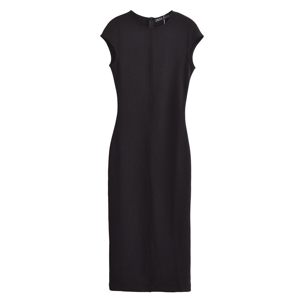 2025 Frühling Damen Europäischer & Amerikanischer Stil Krepp Slim Fit Rundhals Kurzarm Midi-Kleid