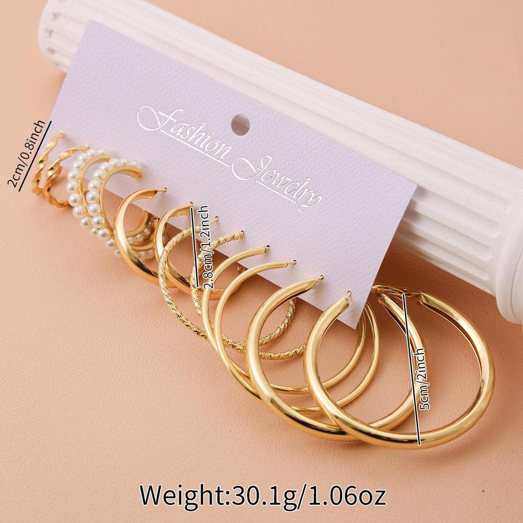 Retro European Geometric Earrings Set - 6-Piece High-End Luxury Ear Cuffs for Women