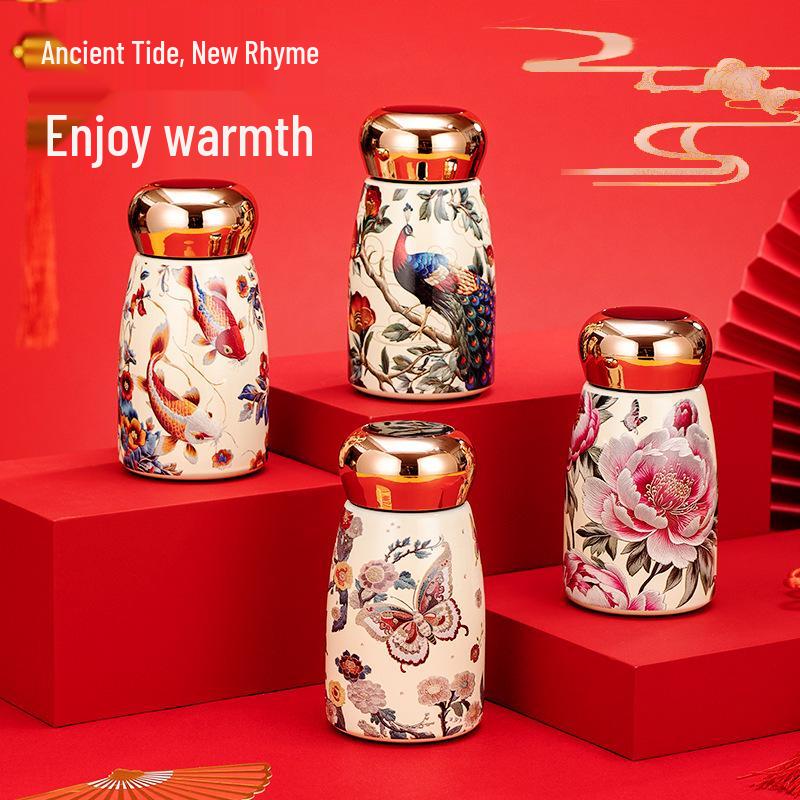 Compact Ceramic Thermos Cup with Smart Temperature Display - Chinese Style