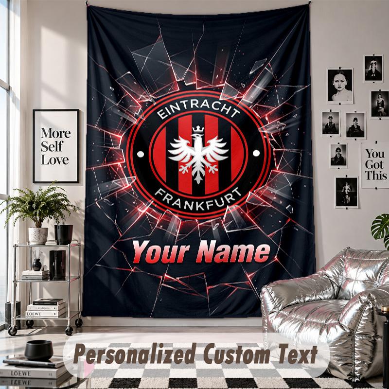 Wall Hanging Tapestry With Custom Name & Text, Eintracht Frankfurt Decorative Tapestry For Bedroom