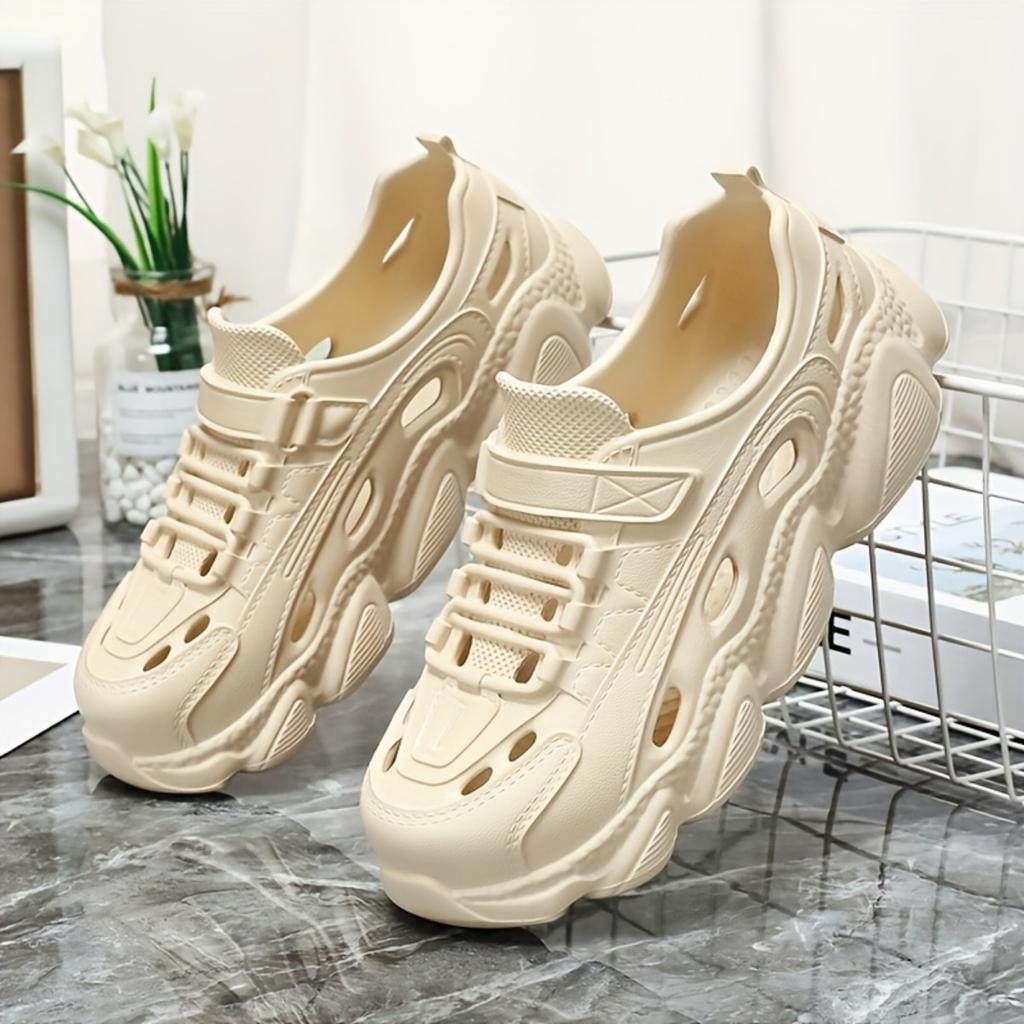 Béžové boty s dřevěnou podrážkou EVA – pohodlné, lehké, prodyšné, voděodolné běžné boty se silnou podrážkou pro všechna roční období, snadno se čistí, roztomilé boty