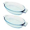 Set Of 2 Small Elliptical Glass Cookware Heat Resistant Baking Pan Oven Safe Dishes For Preparing And Serving Food