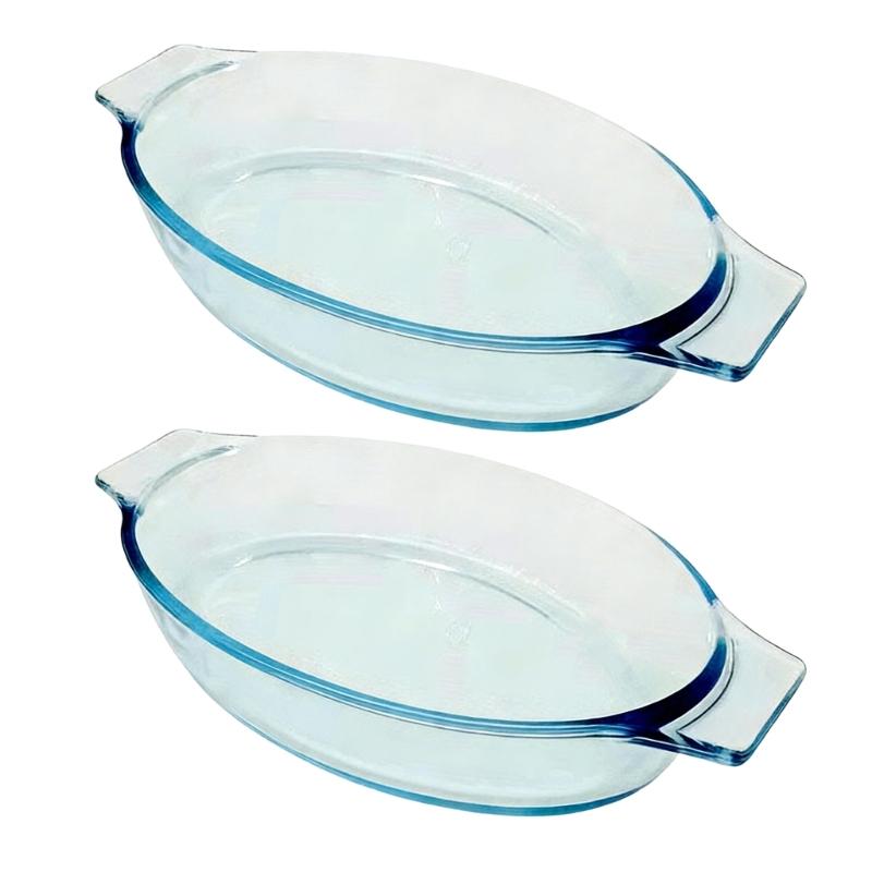 Set Of 2 Small Elliptical Glass Cookware Heat Resistant Baking Pan Oven Safe Dishes For Preparing And Serving Food