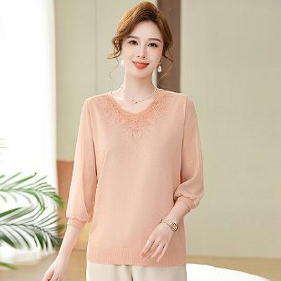 Mom s Fashionable Long-Sleeve Knit Top for Middle-Aged Women - Spring/Autumn 2026 New Arrival 4XL абрикосовый
