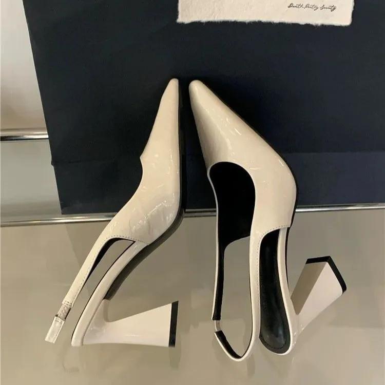 Women's Fashion Shoes Summer French Temperament Baotou Back Hollow Trip Strap Sandals With Skirt Pointed Thick Heeled High Heels