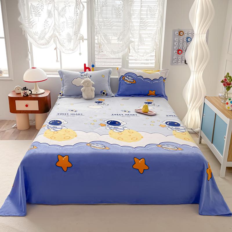 Cartoon Style Bedsheet Velvet Bed Linen Skin-friendly Flat Sheet Warm Bed Sheet for Winter Home Sheets Sabanas (No Pillowcase)