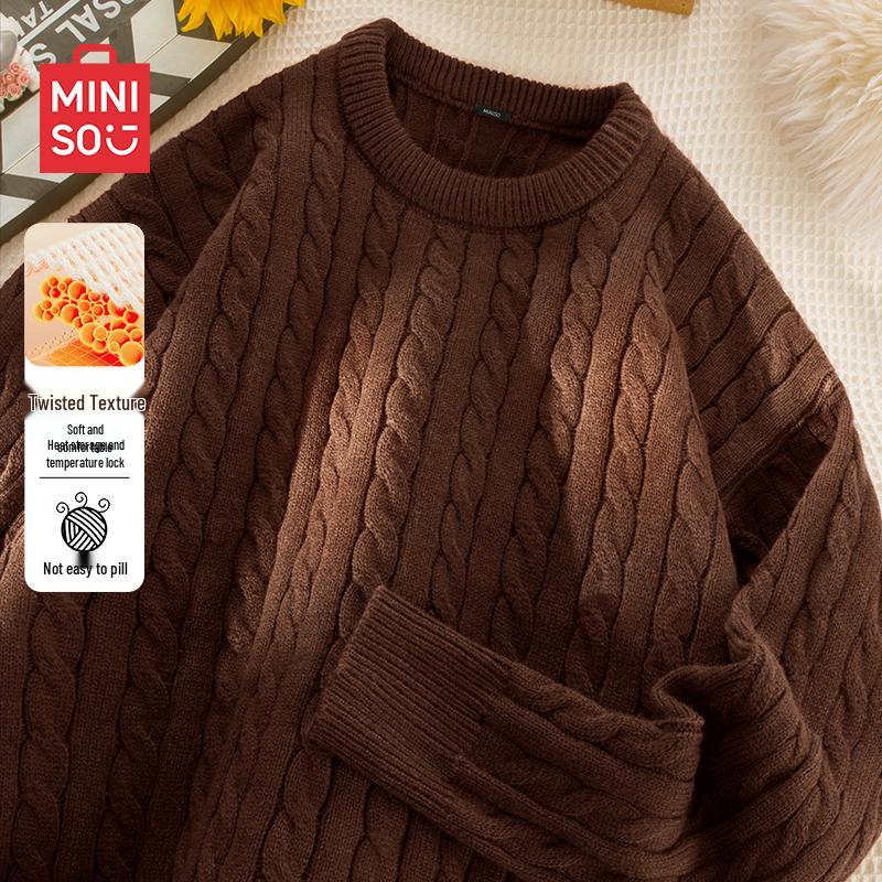 MINISO Men's Retro Crew Neck Knit Sweater