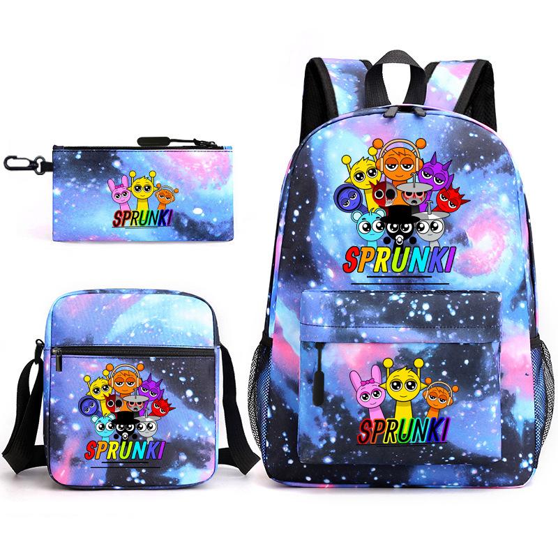 Rhythm box game merchandise student bag sprunki cartoon starry sky backpack leisure bag 3-piece set D