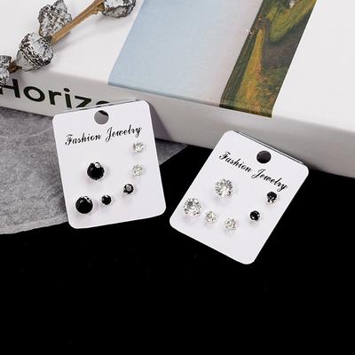 Simple Geometric Diamond-Set Earrings Set 3 Pairs Of Black And White Diamond Stud Earrings, Small Goods.