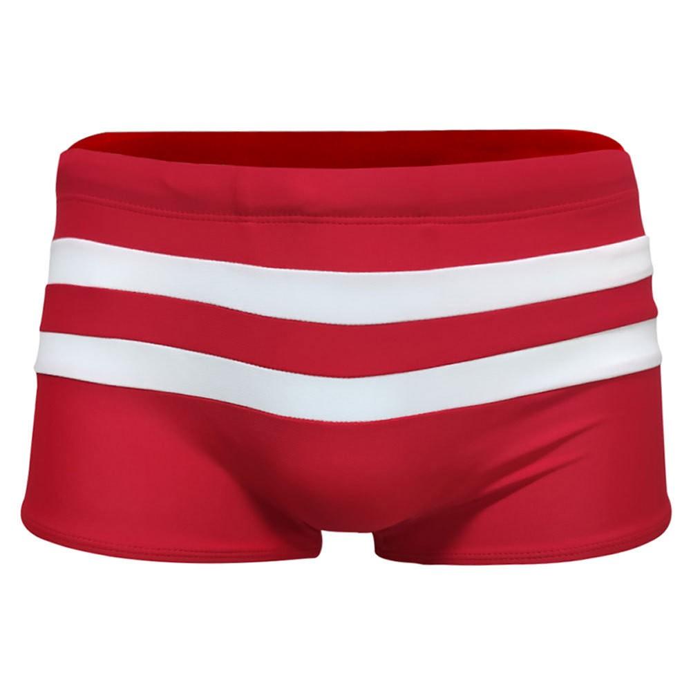 Men's Striped Splicing Color Boxer Swim Shorts Back Zipper Pocket And Thick Fitness Four Corners Quick Drying Men