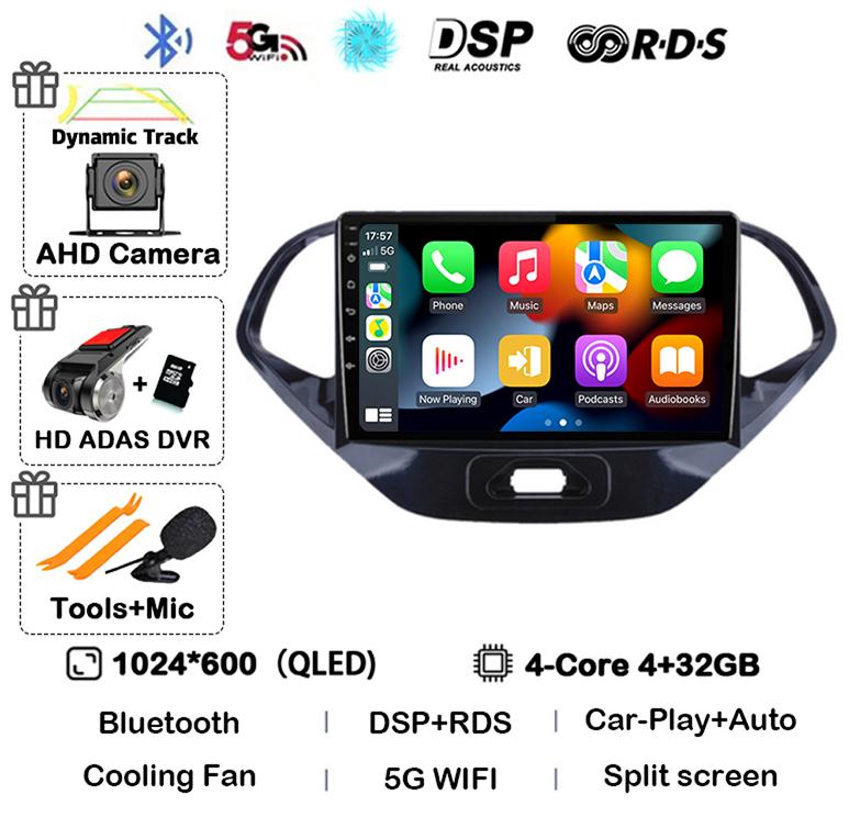 Android 14 Carplay Auto WIFI+4G Car Radio For Ford Figo 2015 2016 2017 2018 Multimedia Stereo Video Player GPS 360 Camera Audio