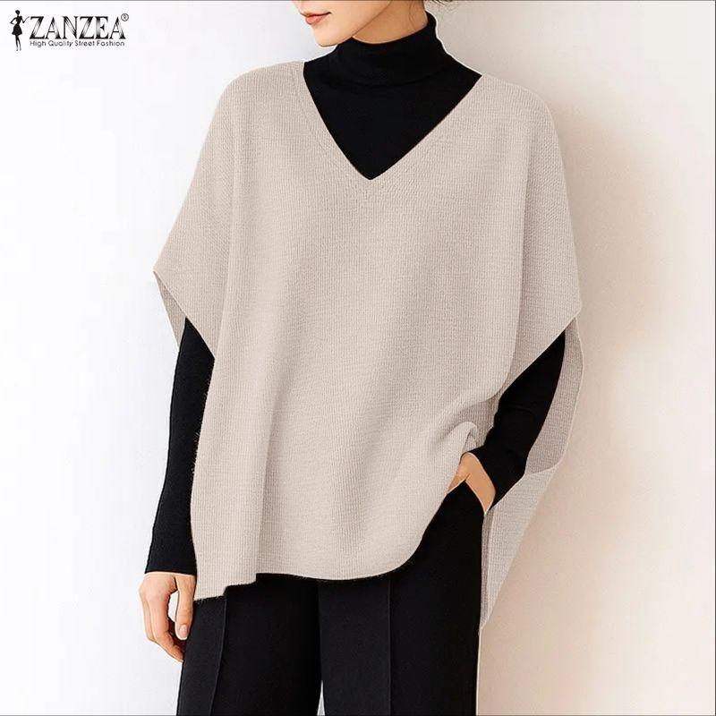 ZANZEA Women Casual V-Neck Loose Short Sleeve Knitwear T-shirt