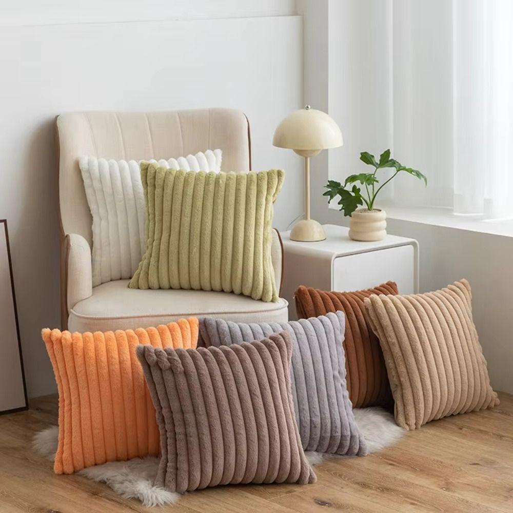 Decorative Plush Pillow Cover Skin Friendly Short Plush Pillowcase  Autumn and Winter