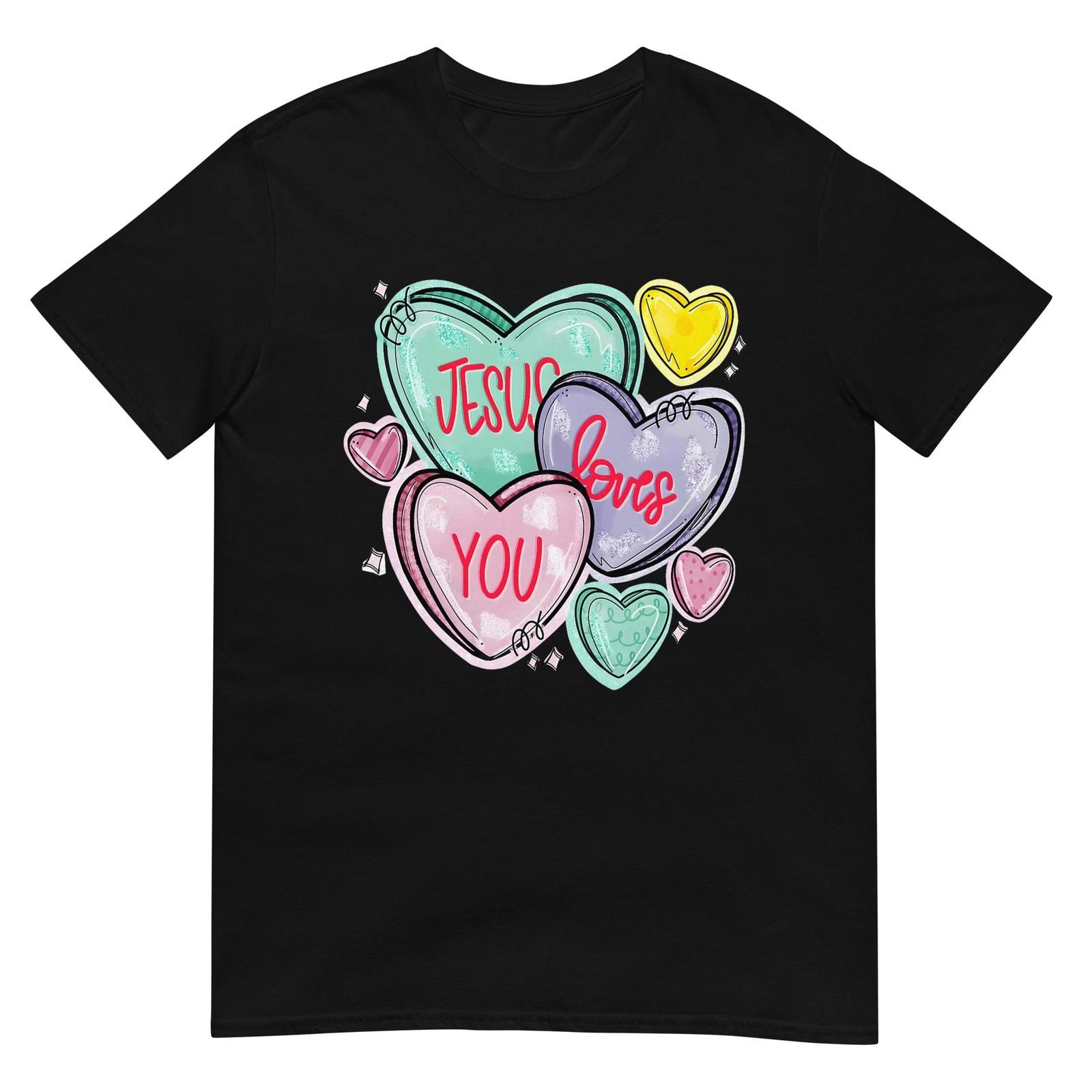 Jesus Loves You Valentine Christian Conversation Heart Retro T-Shirt 4XL