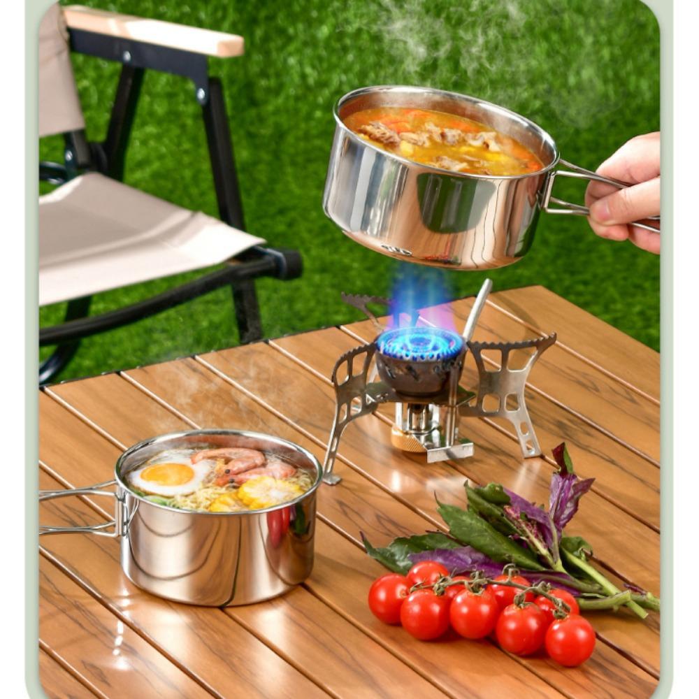 12PCS Adventure Camp Cook Set Camping Pots and Pans Family Cookset Non-toxic 304 Stainless Steel Kitchenware Set Foldable