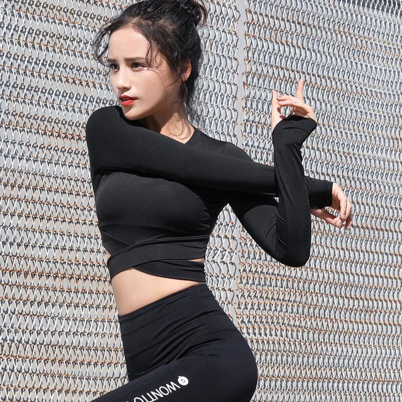 2025 Women's Yoga Sport Quick-Drying Cross Long Sleeve Crop Top