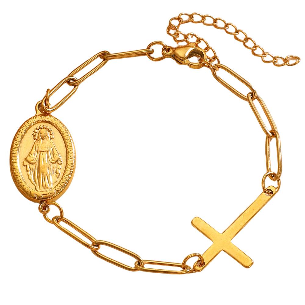 High Quality Western Retro Virgin of the Cross Titanium Steel Bracelet, Men's and Women's Geometric Stainless Steel Chain Simple Bracelet