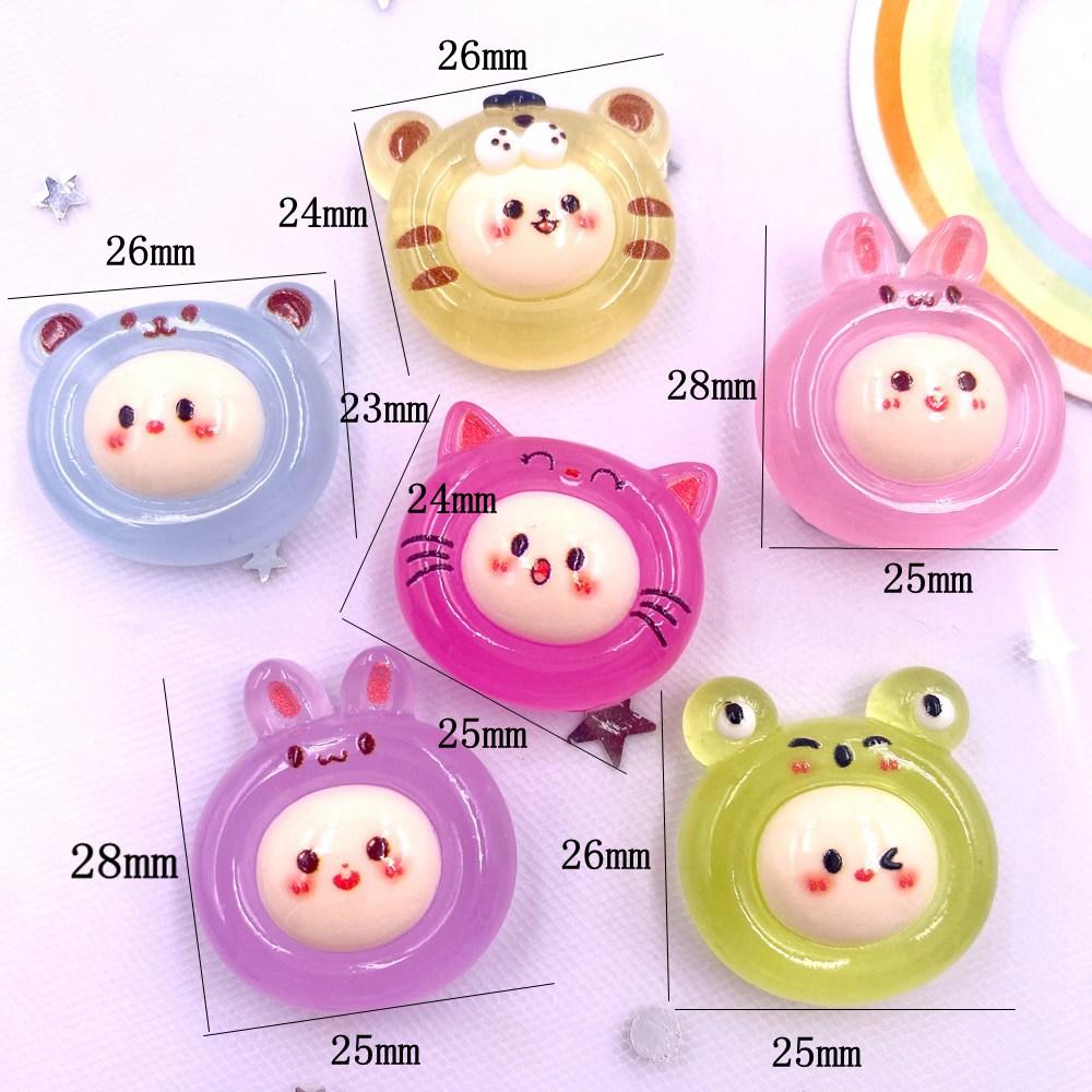 Resin Colorful Noctilucent Clear Candy Color Tiger Rabbit Cats Dog Flat back Cartoons Figurines 6PCS Scrapbooks DIY Decor Crafts