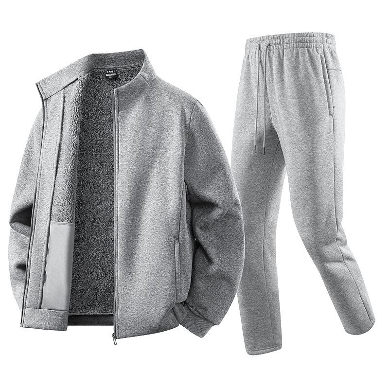 

Men Fleece Set Winter Tracksuit Cotton Hoodies+Sweatpant Set Thick Warm Sportswear Men Cardigan Sweatshirt Set 2XL