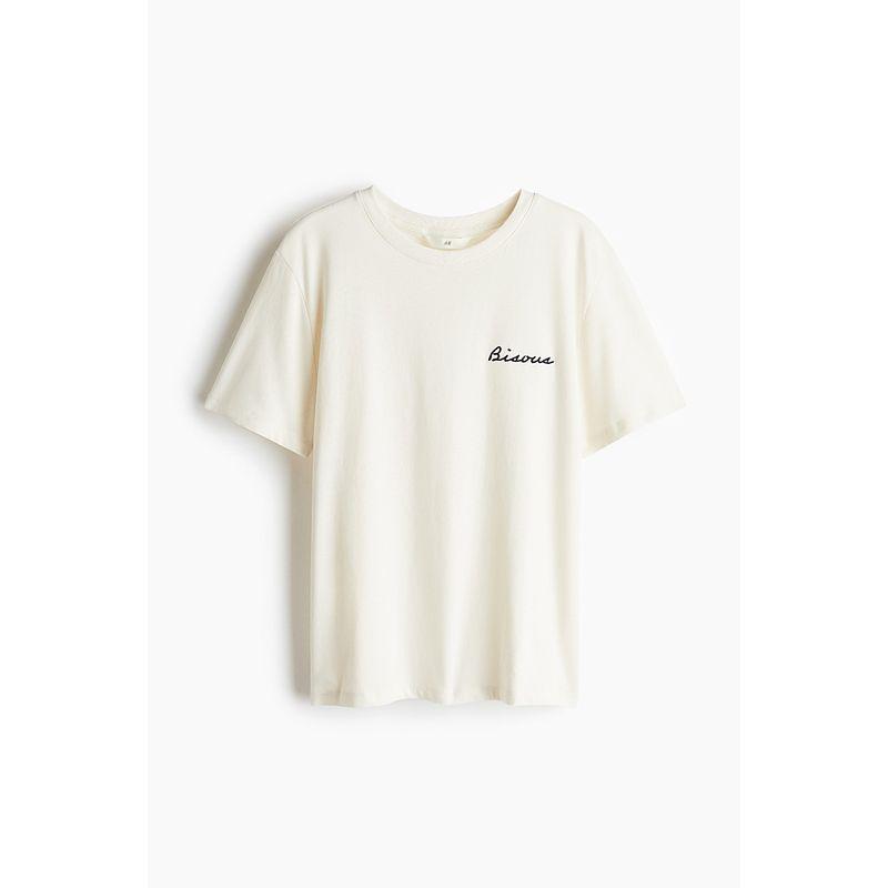 

HM Fall Women s Clothing Fashion Casual Casual Soft Jersey Print T-shirt 1163560 Cream/Bisous 155/80(XS)