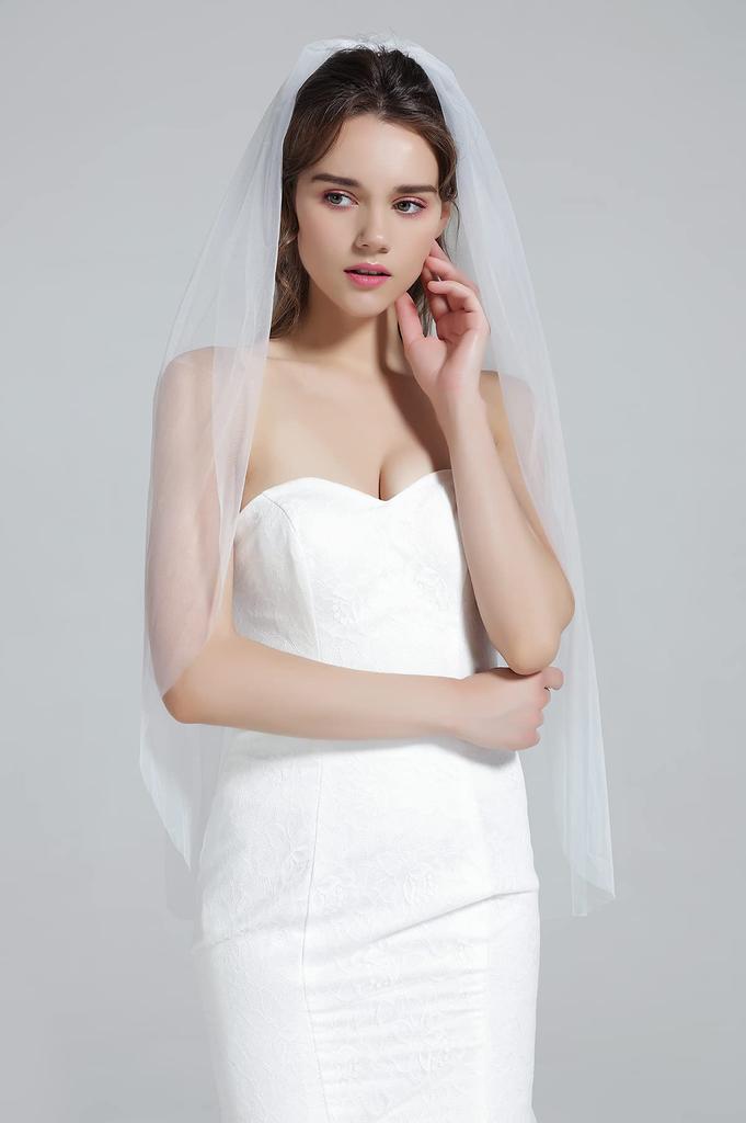 BEAUTELICATE Wedding Veil with Cut Soft Bridal Long or Elegant and Ivory Cathedral Veil for Weddings and Photos Comb, Edge, Tulle, Veil, Short,