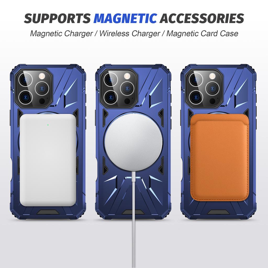 For iPhone 16 Pro Magnetic Case TPU+PC Ring Kickstand Anti-Drop Phone Cover