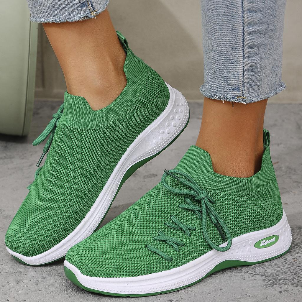 Spring Mesh Breathable Casual Shoes Women Slip On Lightweight Green Sneakers Ladies Lace Up Fashion Comfortable Walking Shoes