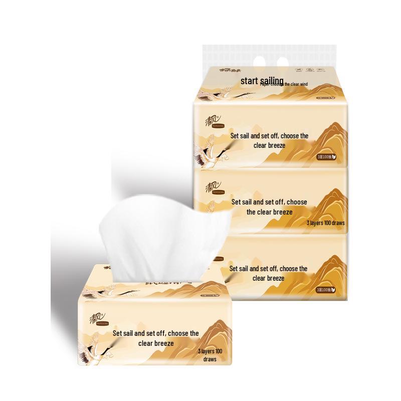 Gentle Breeze Facial Tissues, 3-Ply, 100 Sheets, 3-Pack Bundle, Soft Napkin Set, Household Value Pack