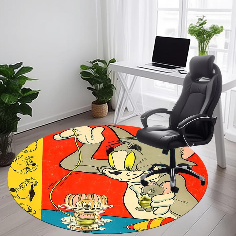 1 ks kulatý koberec Tom a Jerry do kanceláře, pod kancelářské židle, do ložnice, obývacího pokoje, domácí dekorace, dekorace místnosti, k dispozici v různých velikostech