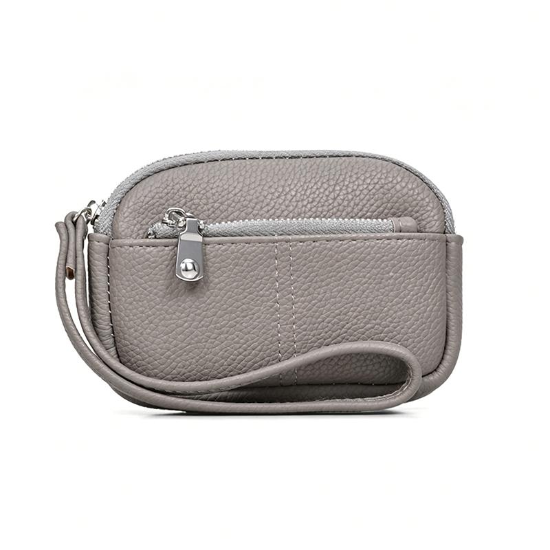 1Pcs Portable Pu Leather Women Mini Wallet Storage Bag Solid Color Students Coin Purse Large Capacity Zipper Wrist Key Bag