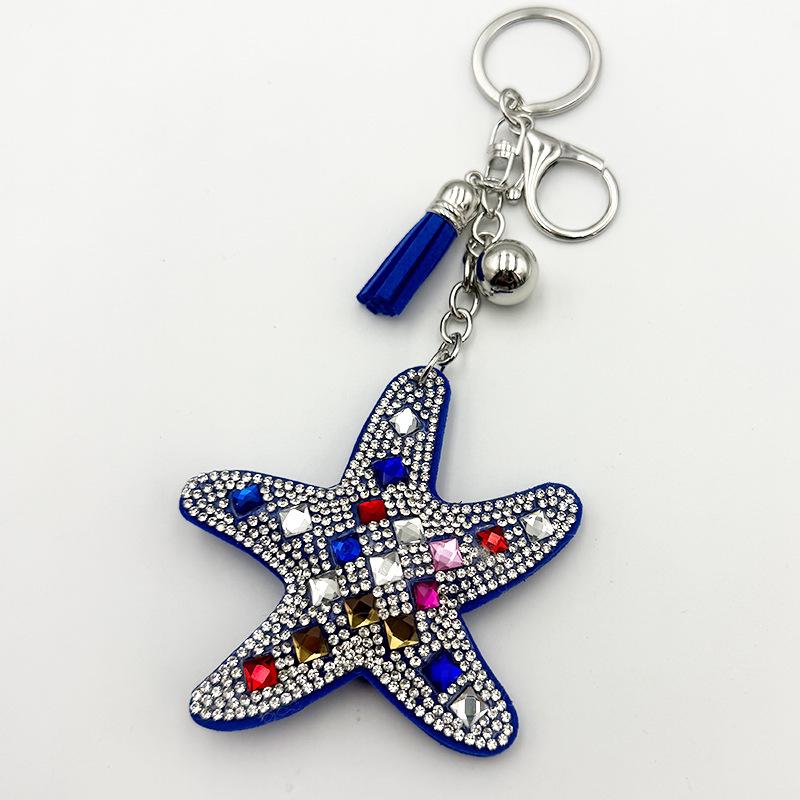 Fashionable Rhinestone Starfish Tassel Keychain Charm - Creative Accessory