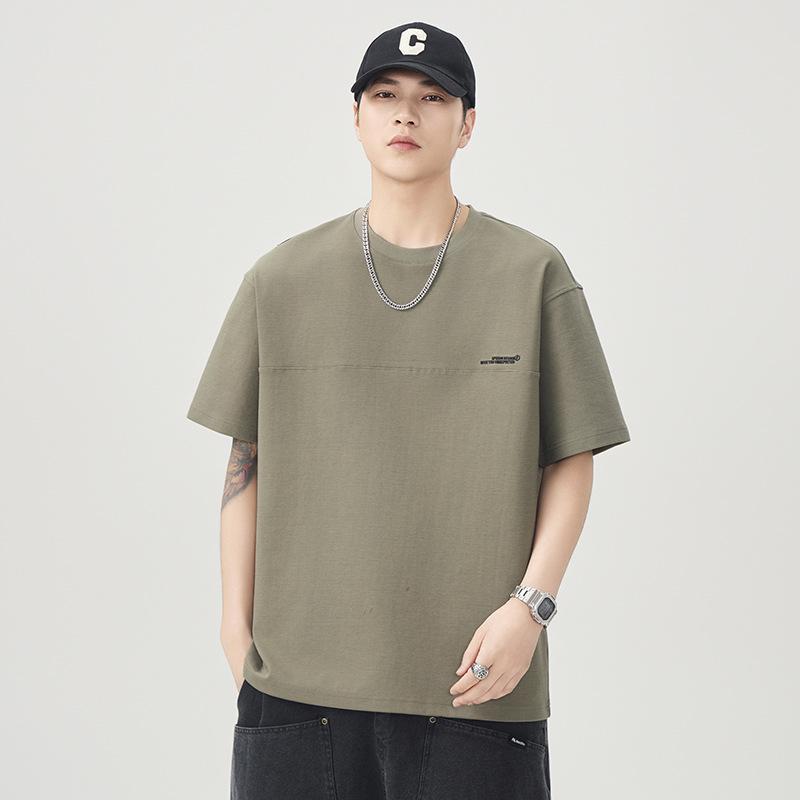 Summer Texture Combed Cotton Short-sleeved T-shirt Men's Embroidered Loose Large-size Half-sleeved Top