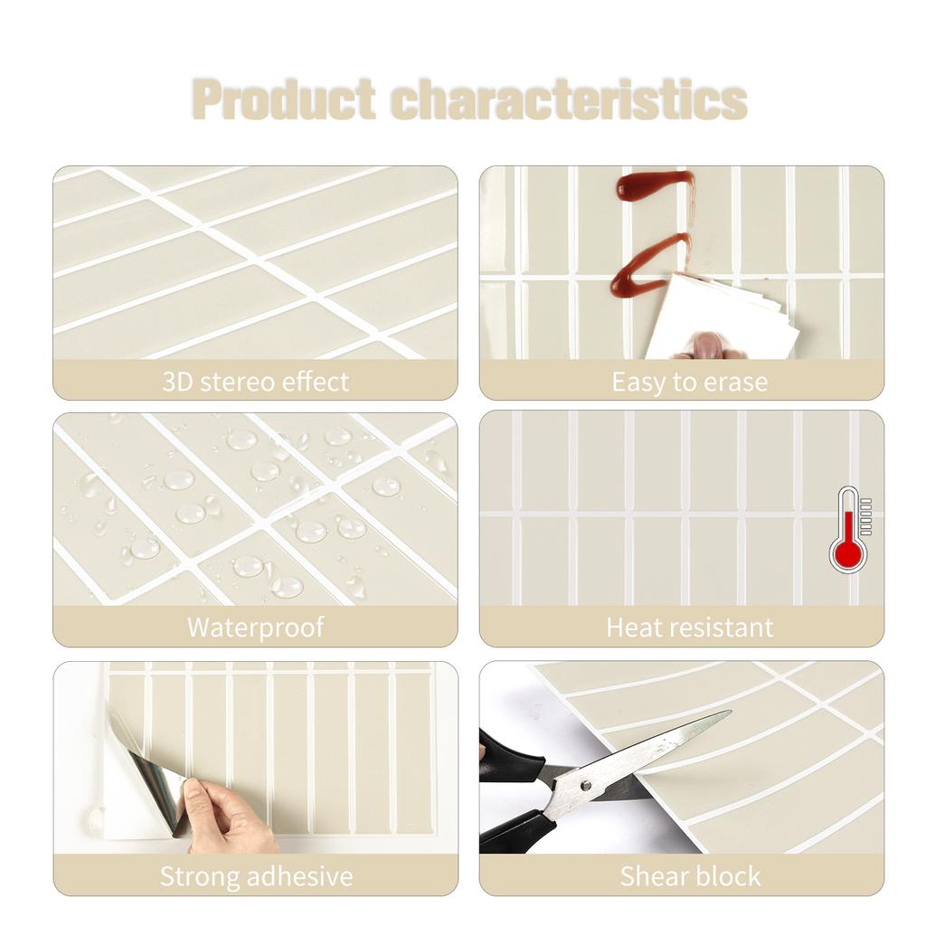 10pcs 3d Ceramic Wall Stickers Kitchen & Bathroom Backsplash Tile Decals Peel and Stick Waterproof Vinyl Wallpaper for Home Wall