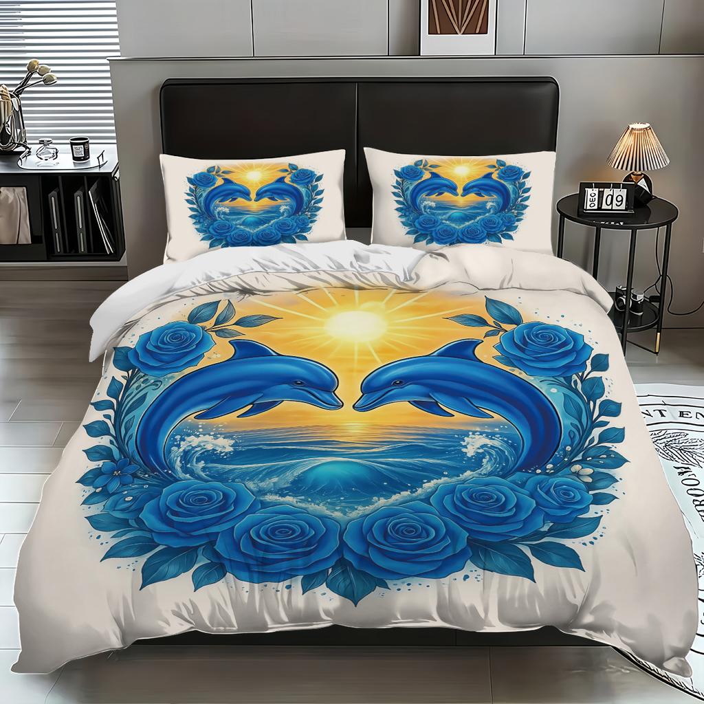 Bedding Dolphin 3D Printed Pillowcase Polyester Abraded Bedding Three-Piece Set
