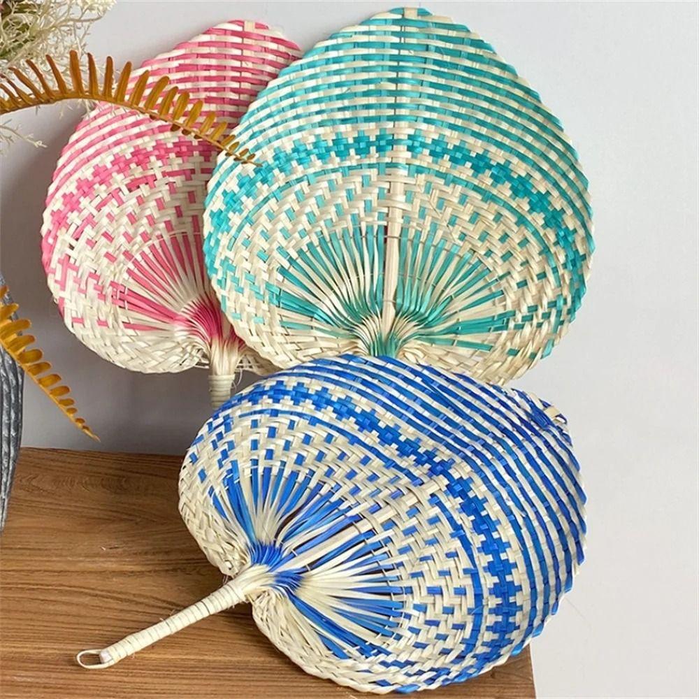 Bamboo Rattan Fan Natural Hand Fan Art Craft Straw Woven Fans Bedroom