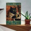Retro Black Cat Metal Wall Art 8x12 Inch Tin Sign Vintage Cafe Decor Bar Kitchen Gift Rustic Tin Poster