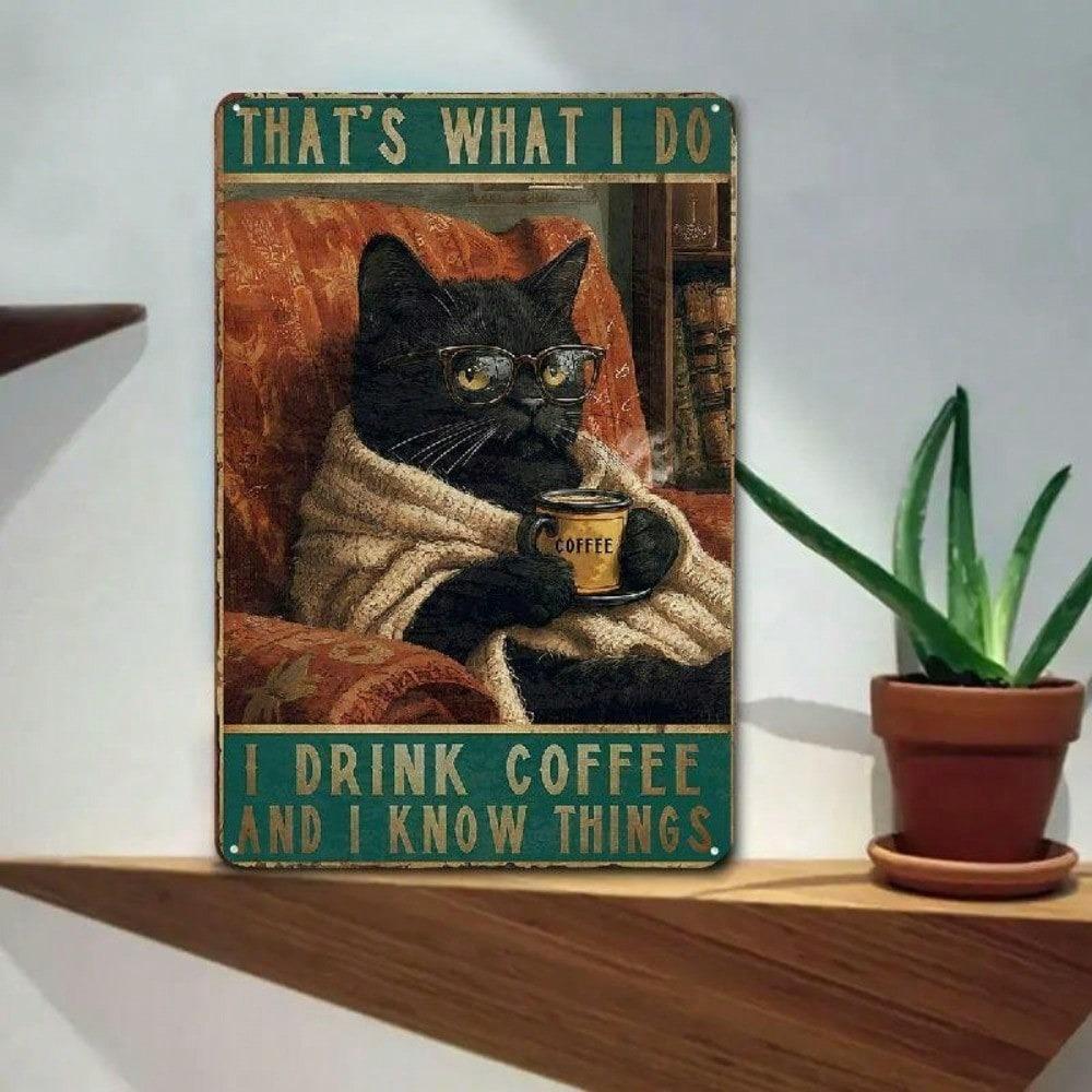 Retro Black Cat Metal Wall Art 8x12 Inch Tin Sign Vintage Cafe Decor Bar Kitchen Gift Rustic Tin Poster