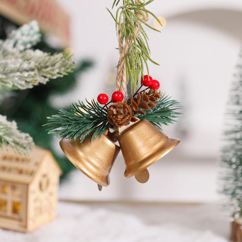 Christmas bell pendant creative metal bell pine cone Christmas decoration pendant double bell