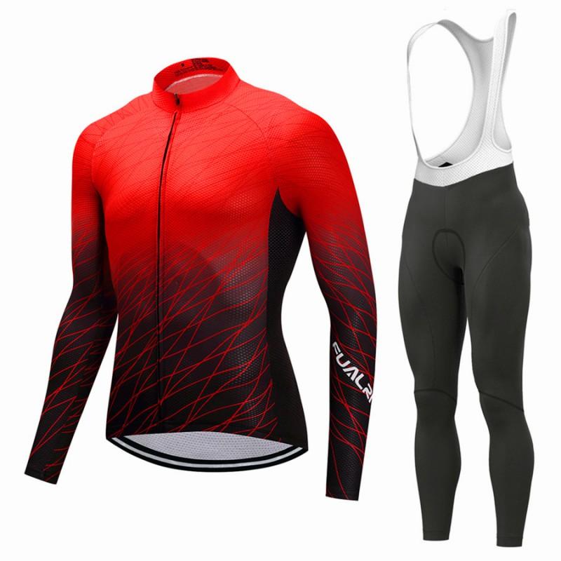 Mens Long Sleeve Cycling Jersey Set Breathable Quick Dry Bike Riding Sportswear