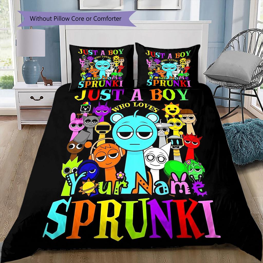 Colorful Creatures Custom Name Pattern Bedding Quilt Set Quilt Cover Pillowcase Home Birthday Gift(1 * Duvet Cover + 2 * Pillowcase, Without Core)
