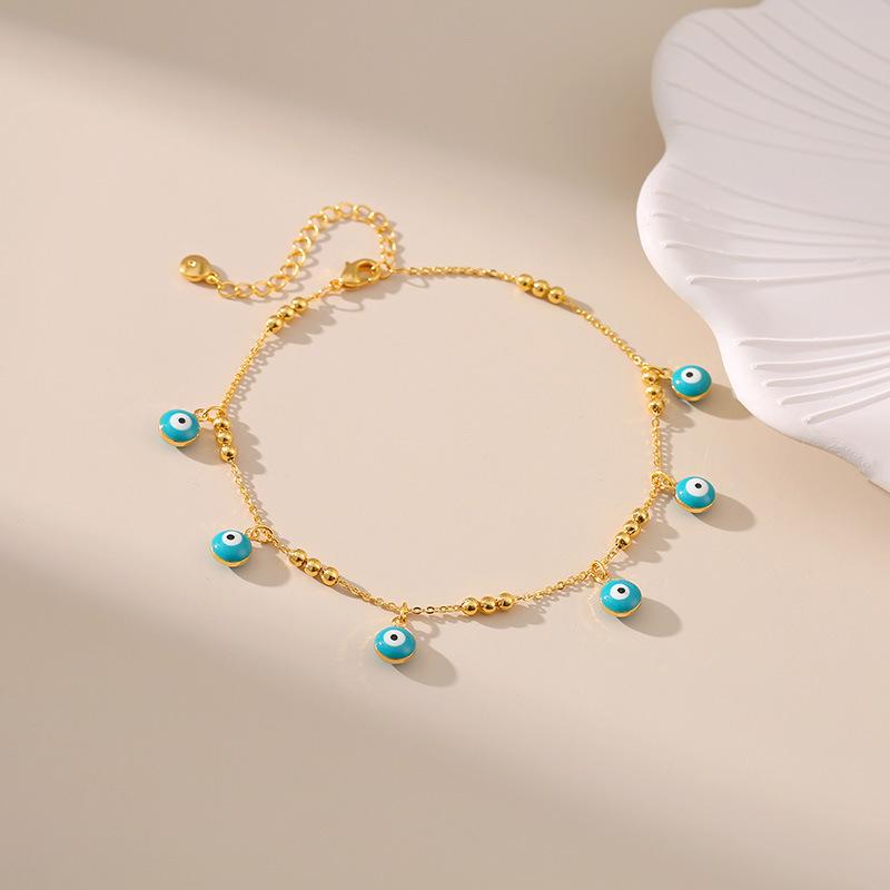 Vintage 18 Karat Vergoldetes Türkisches Auge Tropföl Knöchelarmband für Damen