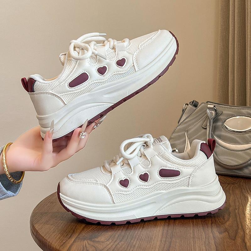 Foreign style thick-soled sports and leisure shoes women's shoes 2025 summer new versatile non-slip breathable mesh heightening white shoes