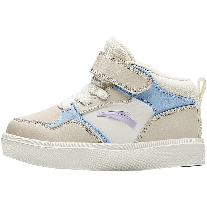 Anta Kids Synthetic Leather Fashion Versatile Warm Waterproof High-Top Walking Shoes Baby Shoes Ivory-White Chalk-White Lotus-Gray A22440081-2