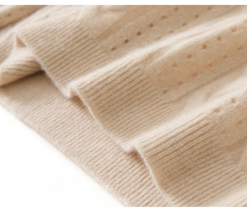 2025 Autumn/Winter Women's 100% Cashmere Round Neck Hollow Cable Knit Casual Loose Pullover Sweater