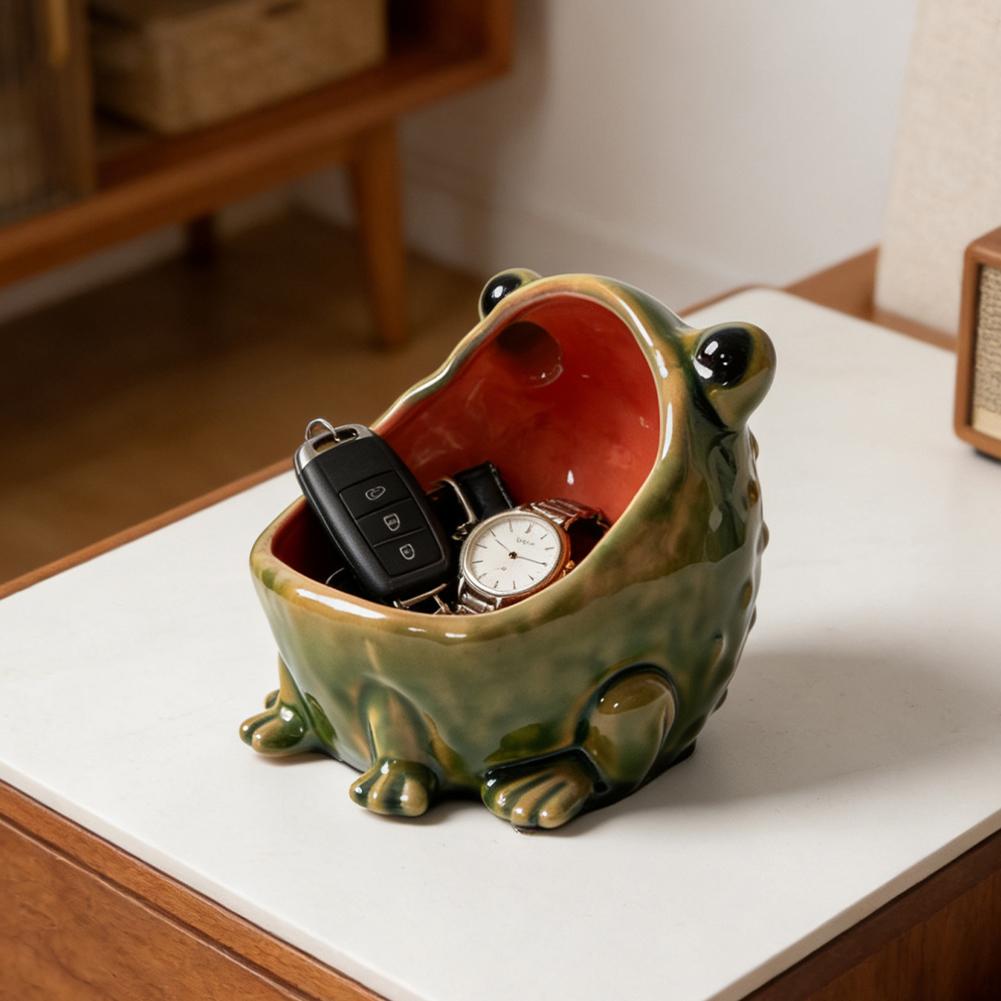 Caja de Sal de Cerámica Rana, Mini Bodega de Condimentos con Tapa, Tarro de Especias Verde Lindo para Almacenamiento en Encimera, Soporte de Sal de Porcelana