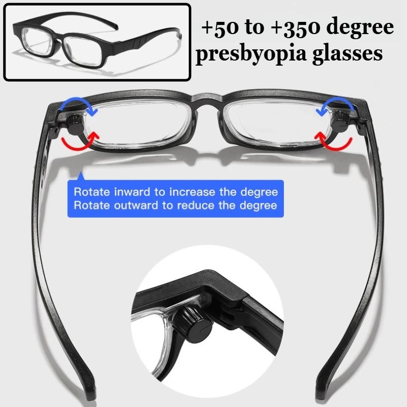 Adjustable Focus Reading Glasses Rotatable +50 To +350 Degrees HD Presbyopia Glasses For Men And Women