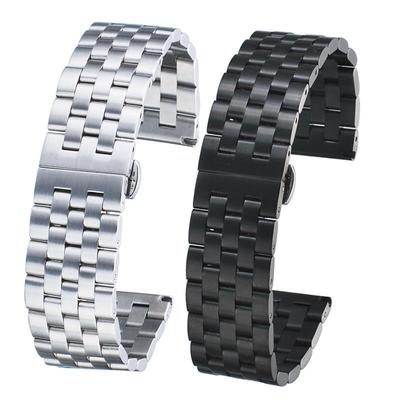 Cinturino da Orologio da Uomo in Acciaio Inossidabile Massiccio Spazzolato Nero - Misure: 18mm, 20mm, 22mm, 24mm.