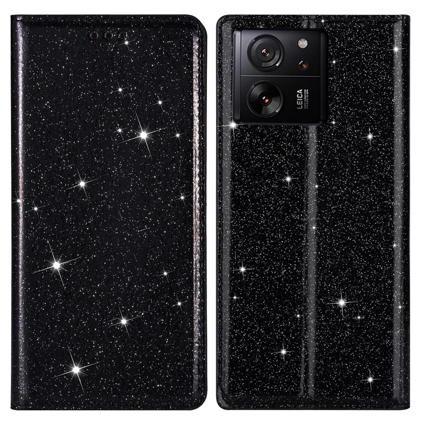 

For Xiaomi 13T/13T Pro/Redmi K60 Ultra Case PU Leather Glittery Phone Cover Black
