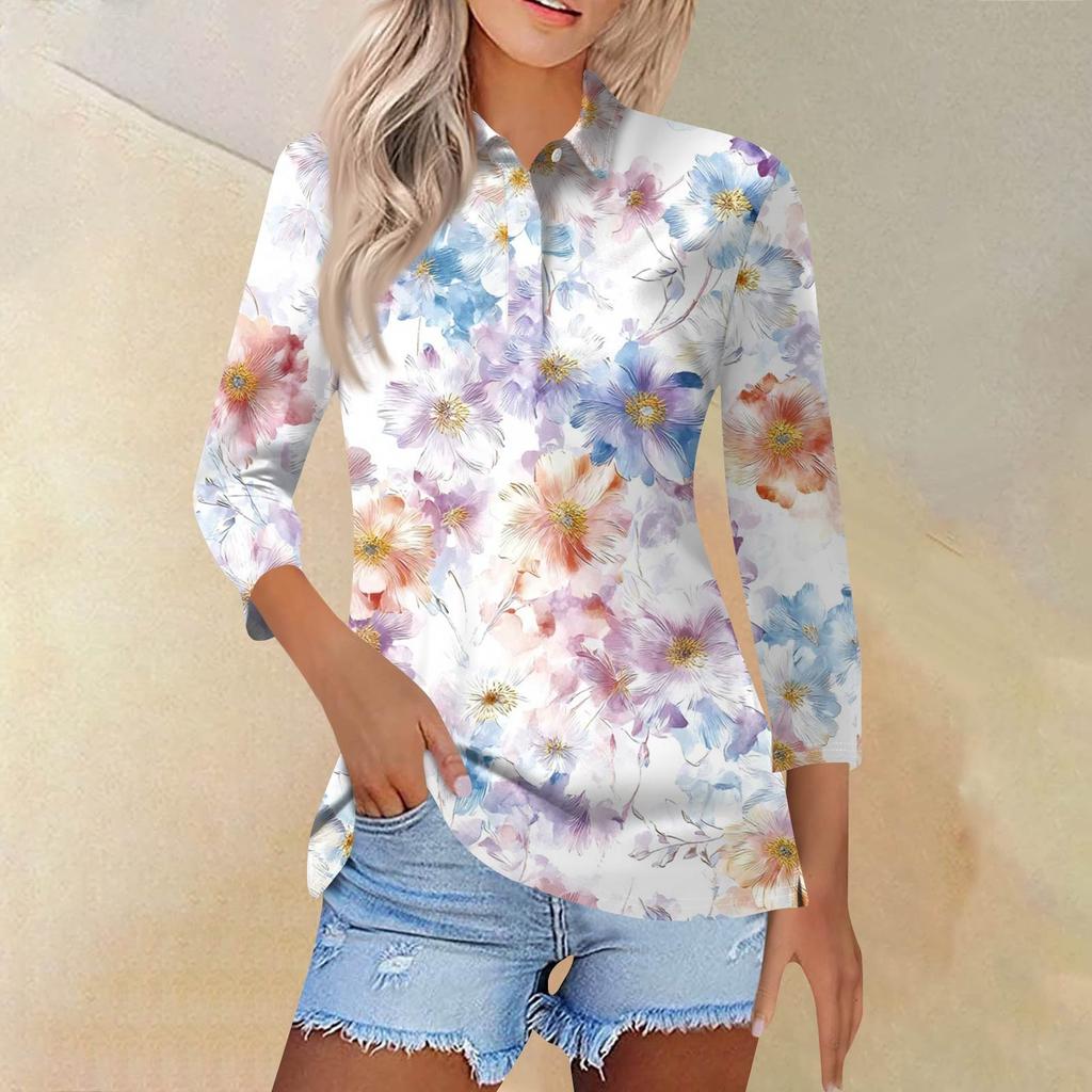 Chemise imprimée à manches courtes et revers pour femmes, hauts boutonnés décontractés à la mode